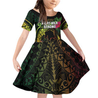 Vanuatu Family Matching Off Shoulder Short Dress and Hawaiian Shirt Be Strong Pray For Port Vila LT05 Daughter's Dress Black - Polynesian Pride