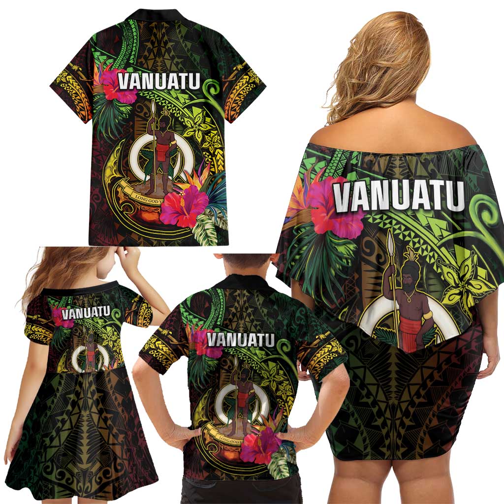 Vanuatu Family Matching Off Shoulder Short Dress and Hawaiian Shirt Be Strong Pray For Port Vila LT05 - Polynesian Pride