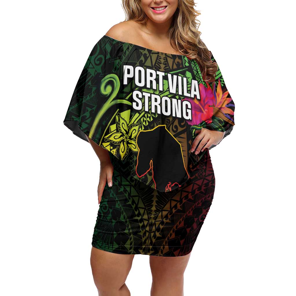 Vanuatu Family Matching Off Shoulder Short Dress and Hawaiian Shirt Be Strong Pray For Port Vila LT05 Mom's Dress Black - Polynesian Pride