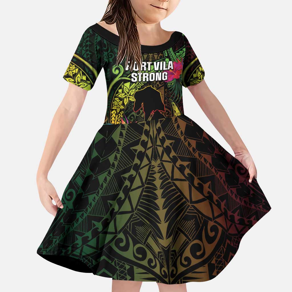 Vanuatu Family Matching Puletasi and Hawaiian Shirt Be Strong Pray For Port Vila LT05 Daughter's Dress Black - Polynesian Pride
