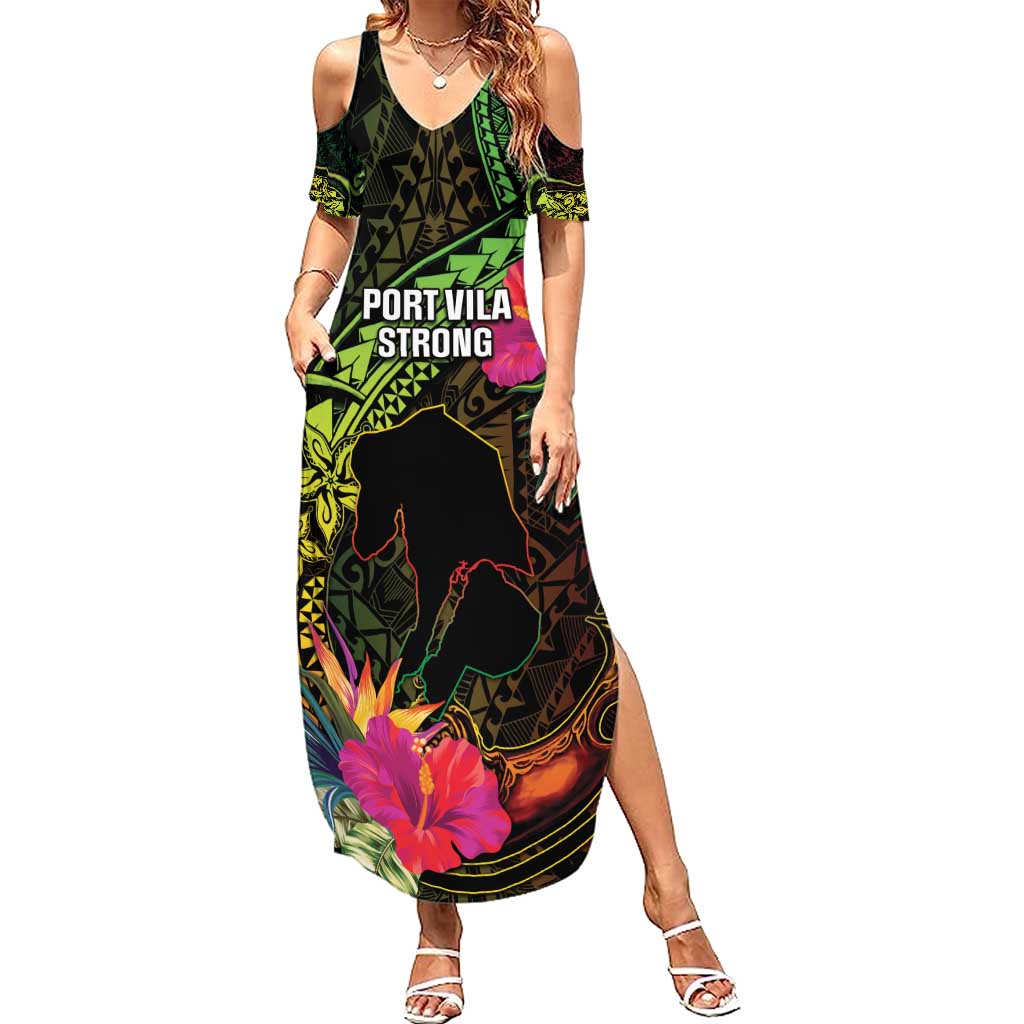 Vanuatu Family Matching Summer Maxi Dress and Hawaiian Shirt Be Strong Pray For Port Vila LT05 Mom's Dress Black - Polynesian Pride