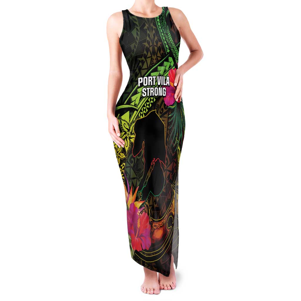 Vanuatu Family Matching Tank Maxi Dress and Hawaiian Shirt Be Strong Pray For Port Vila LT05 Mom's Dress Black - Polynesian Pride