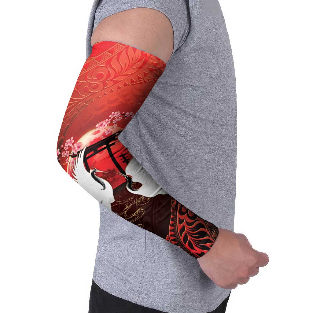 Hawaii and Japan Together Arm Sleeves Polynesian Art Tattoo With Cranes And Sakura LT05 - Polynesian Pride