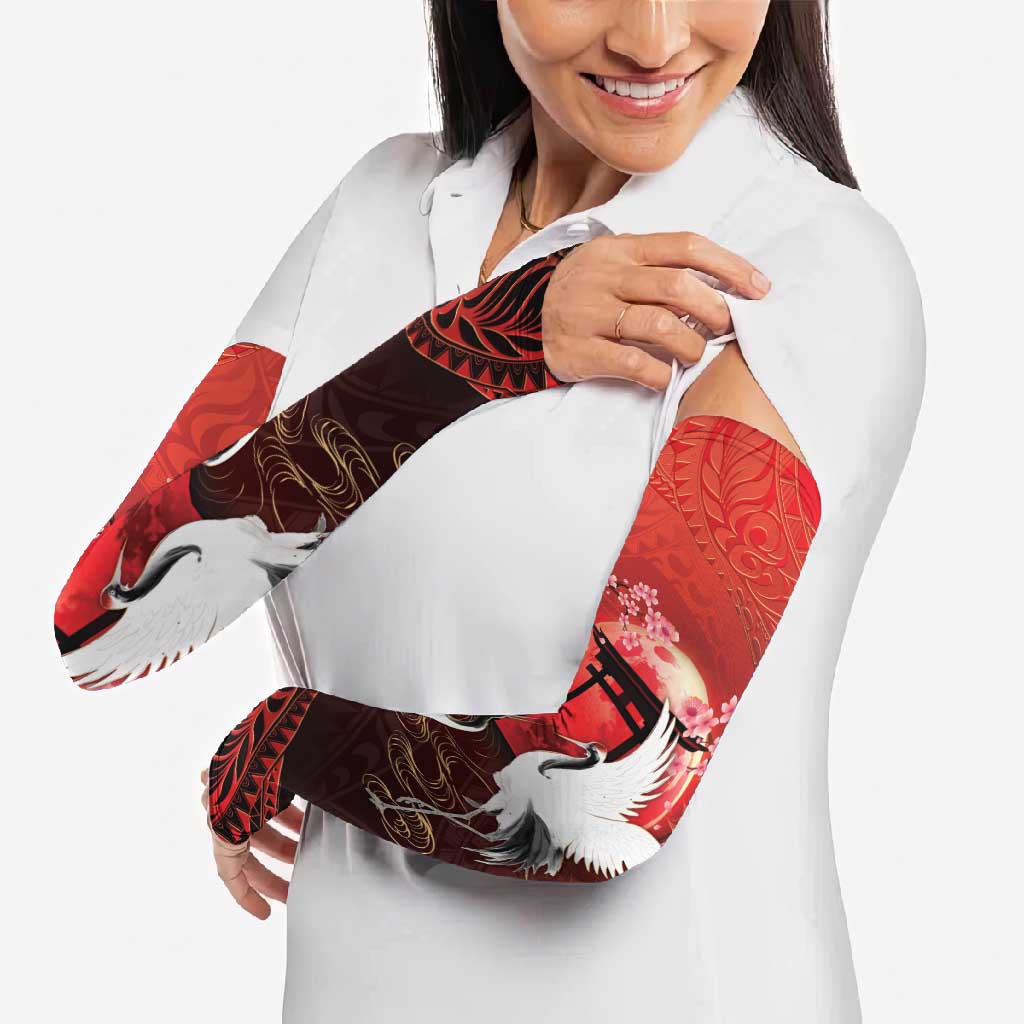 Hawaii and Japan Together Arm Sleeves Polynesian Art Tattoo With Cranes And Sakura LT05 - Polynesian Pride