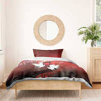 Hawaii and Japan Together Bedding Set Polynesian Art Tattoo With Cranes And Sakura - Polynesian Pride