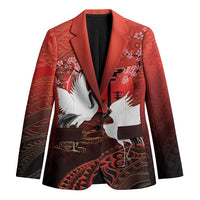 Hawaii and Japan Together Blazer Polynesian Art Tattoo With Cranes And Sakura LT05 Unisex Red - Polynesian Pride