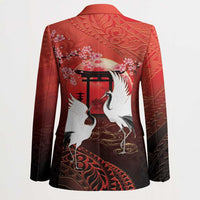 Hawaii and Japan Together Blazer Polynesian Art Tattoo With Cranes And Sakura LT05 - Polynesian Pride