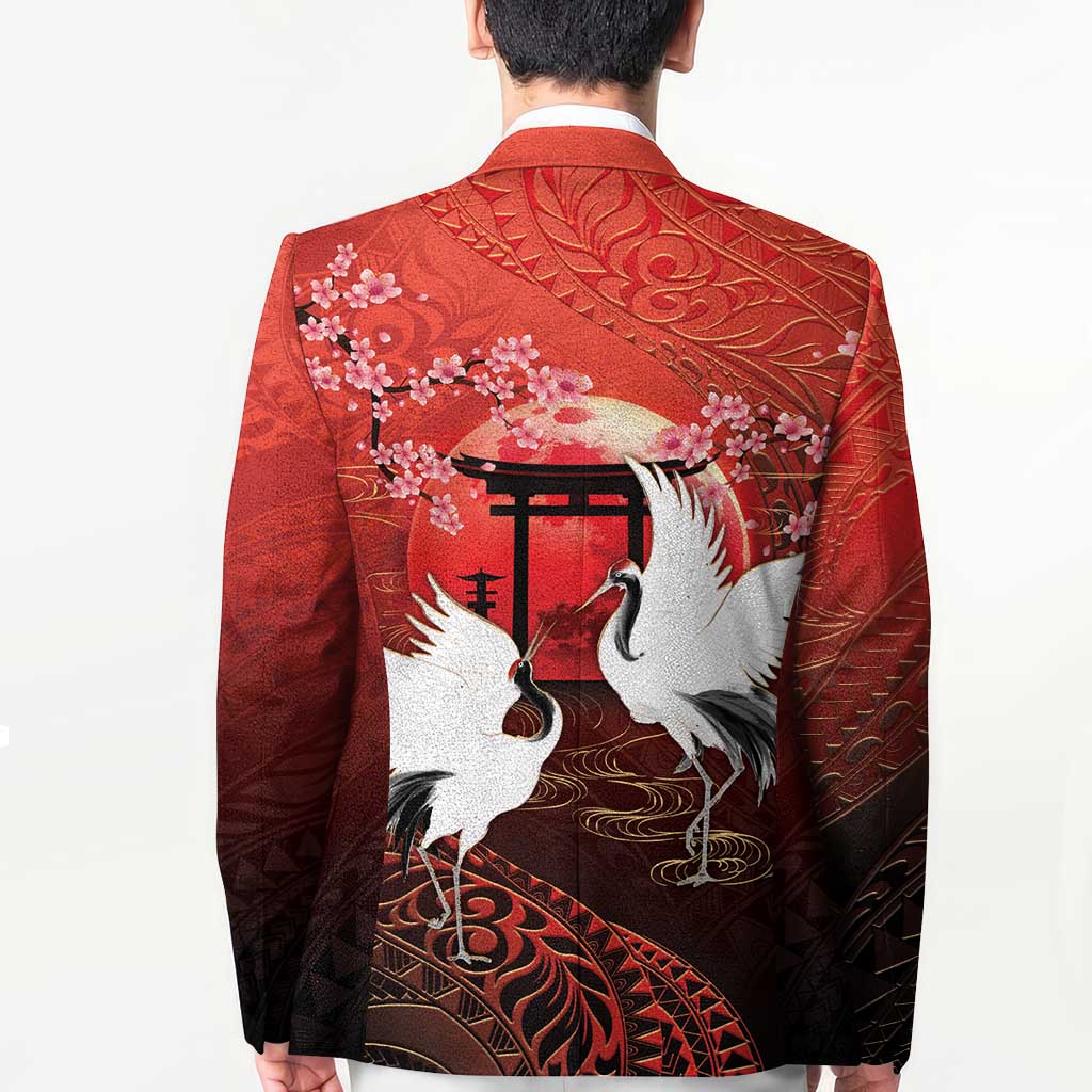 Hawaii and Japan Together Blazer Polynesian Art Tattoo With Cranes And Sakura LT05 - Polynesian Pride