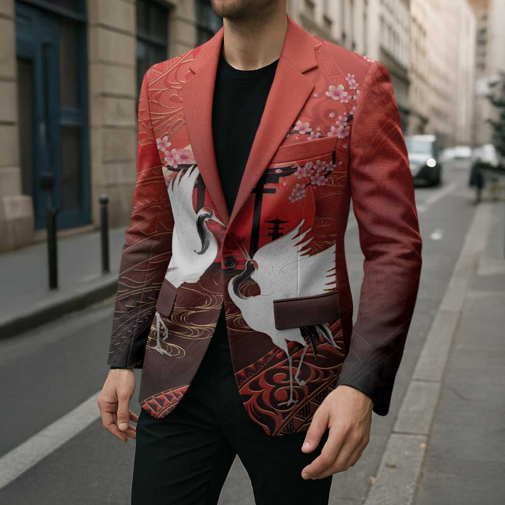 Hawaii and Japan Together Blazer Polynesian Art Tattoo With Cranes And Sakura LT05 - Polynesian Pride
