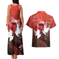 Hawaii and Japan Together Couples Matching Tank Maxi Dress and Hawaiian Shirt Polynesian Art Tattoo With Cranes And Sakura LT05 - Polynesian Pride