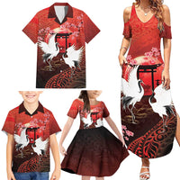 Hawaii and Japan Together Family Matching Summer Maxi Dress and Hawaiian Shirt Polynesian Art Tattoo With Cranes And Sakura LT05 - Polynesian Pride