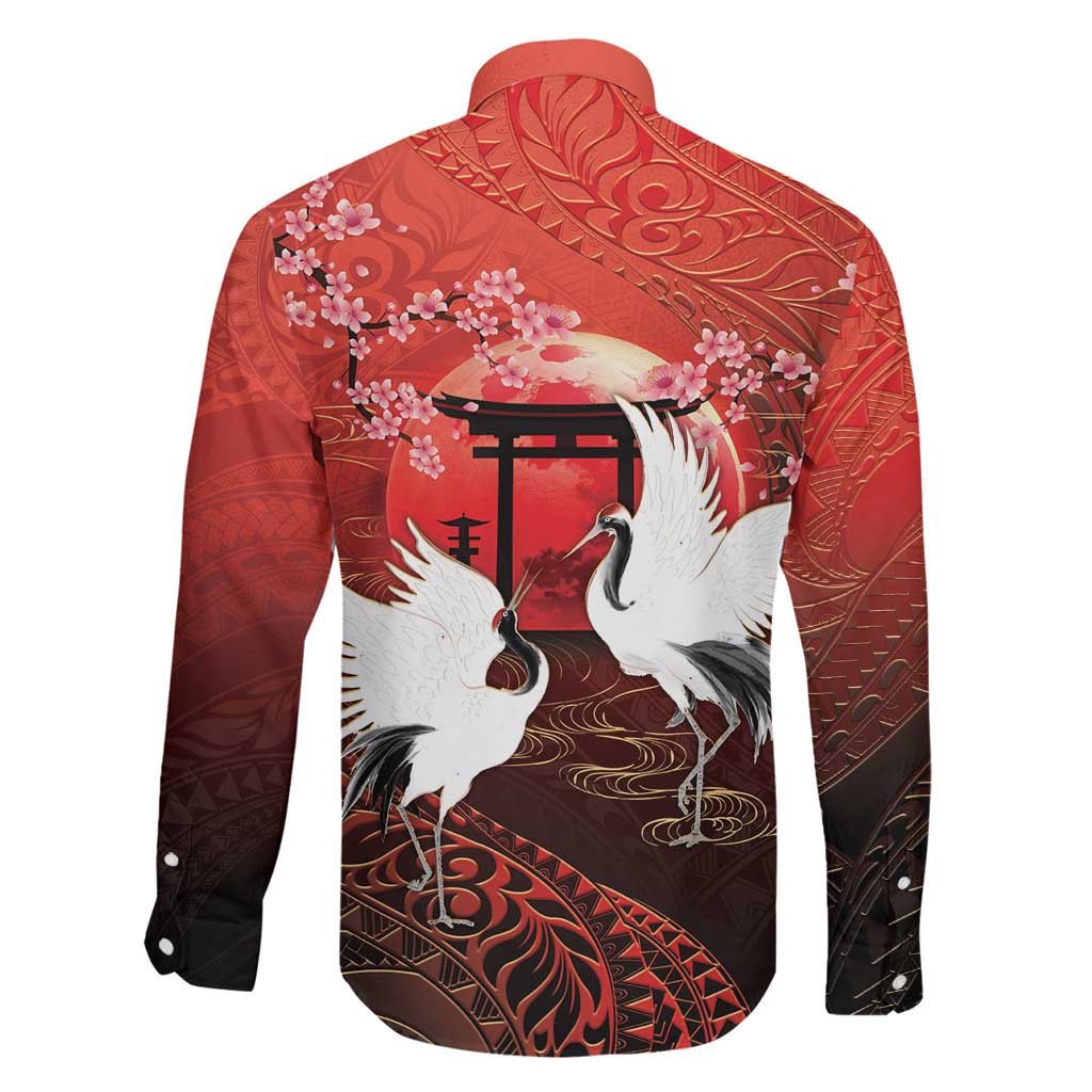 Hawaii and Japan Together Family Matching Summer Maxi Dress and Hawaiian Shirt Polynesian Art Tattoo With Cranes And Sakura LT05 - Polynesian Pride
