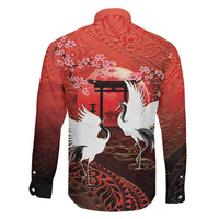 Hawaii and Japan Together Family Matching Tank Maxi Dress and Hawaiian Shirt Polynesian Art Tattoo With Cranes And Sakura LT05 - Polynesian Pride