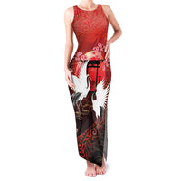 Hawaii and Japan Together Family Matching Tank Maxi Dress and Hawaiian Shirt Polynesian Art Tattoo With Cranes And Sakura LT05 Mom's Dress Red - Polynesian Pride