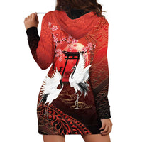 Hawaii and Japan Together Hoodie Dress Polynesian Art Tattoo With Cranes And Sakura LT05 - Polynesian Pride