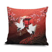 Hawaii and Japan Together Pillow Cover Polynesian Art Tattoo With Cranes And Sakura LT05 Red - Polynesian Pride
