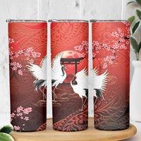 Hawaii and Japan Together Skinny Tumbler Polynesian Art Tattoo With Cranes And Sakura LT05 - Polynesian Pride