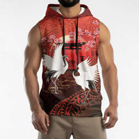 Hawaii and Japan Together Sleeveless Hoodie Polynesian Art Tattoo With Cranes And Sakura LT05 - Polynesian Pride