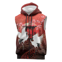 Hawaii and Japan Together Sleeveless Zip Hoodie Polynesian Art Tattoo With Cranes And Sakura LT05 Red - Polynesian Pride