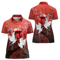 Hawaii and Japan Together Women Polo Shirt Polynesian Art Tattoo With Cranes And Sakura LT05 - Polynesian Pride