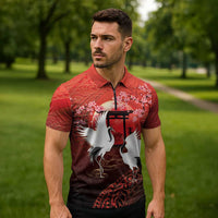 Hawaii and Japan Together Zipper Polo Shirt Polynesian Art Tattoo With Cranes And Sakura LT05 - Polynesian Pride
