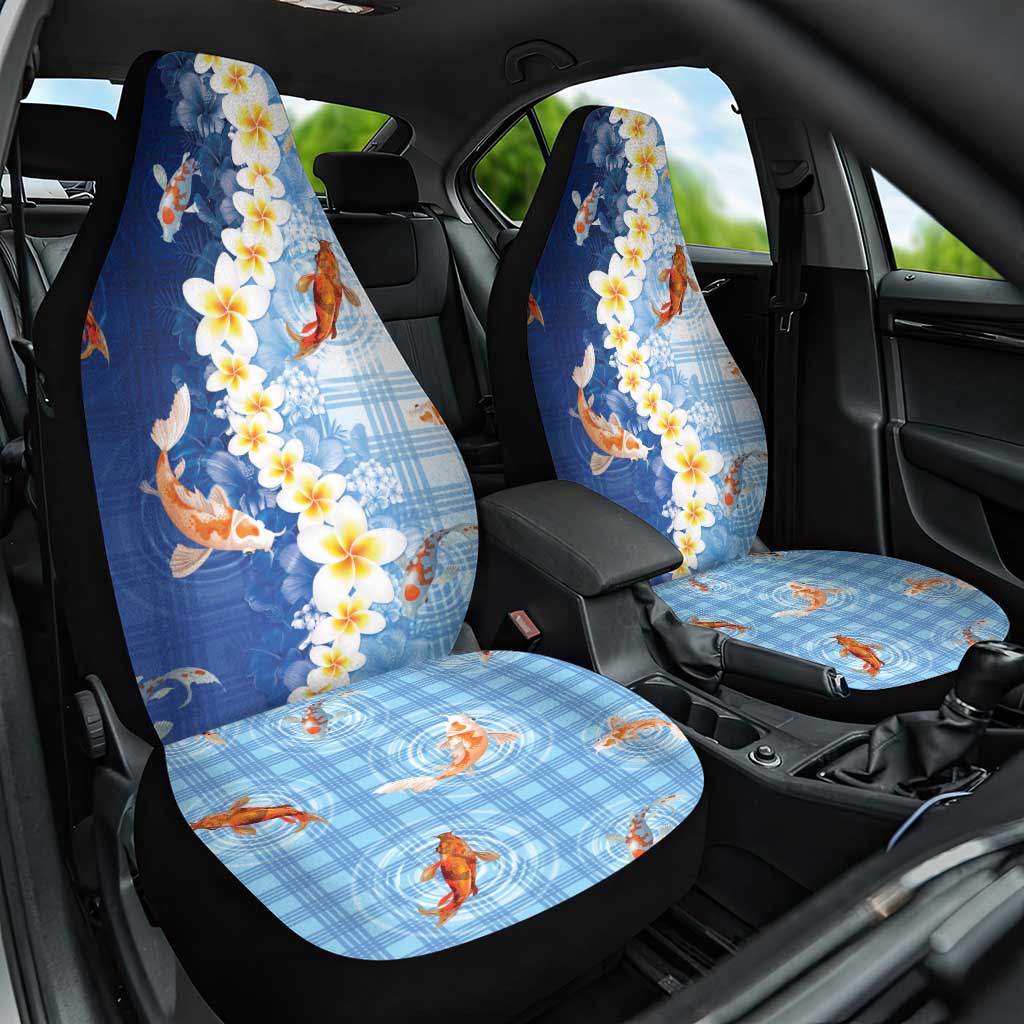 Hawaii And Japan Car Seat Cover Plumeria Lei With Koi Fish Blue LT05 One Size Blue - Polynesian Pride