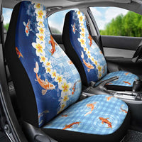 Hawaii And Japan Car Seat Cover Plumeria Lei With Koi Fish Blue LT05 - Polynesian Pride