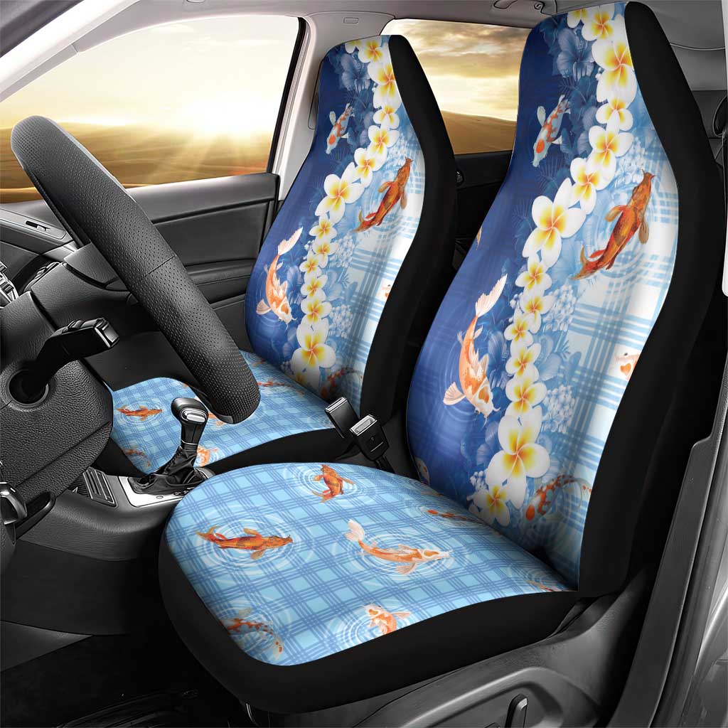 Hawaii And Japan Car Seat Cover Plumeria Lei With Koi Fish Blue LT05 - Polynesian Pride
