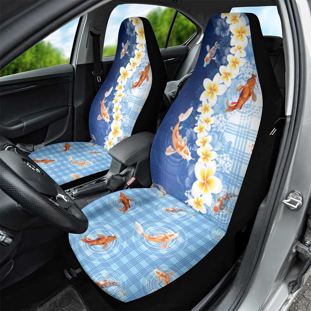 Hawaii And Japan Car Seat Cover Plumeria Lei With Koi Fish Blue LT05 - Polynesian Pride