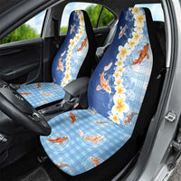 Hawaii And Japan Car Seat Cover Plumeria Lei With Koi Fish Blue LT05 - Polynesian Pride