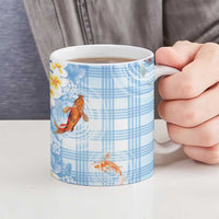 Hawaii And Japan Ceramic Mug Plumeria Lei With Koi Fish Blue - Polynesian Pride