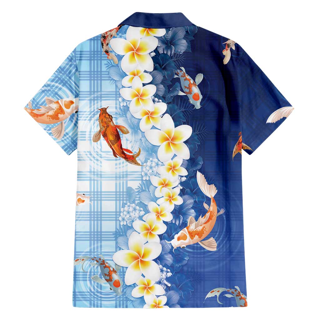 Hawaii And Japan Family Matching Mermaid Dress and Hawaiian Shirt Plumeria Lei With Koi Fish Blue LT05 - Polynesian Pride