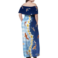Hawaii And Japan Family Matching Off Shoulder Maxi Dress and Hawaiian Shirt Plumeria Lei With Koi Fish Blue LT05 - Polynesian Pride