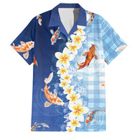 Hawaii And Japan Family Matching Summer Maxi Dress and Hawaiian Shirt Plumeria Lei With Koi Fish Blue LT05 Dad's Shirt - Short Sleeve Blue - Polynesian Pride