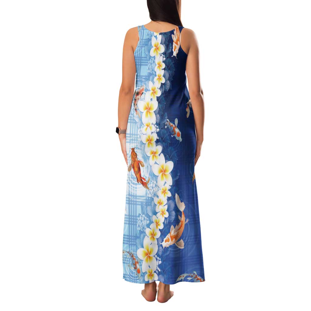 Hawaii And Japan Family Matching Tank Maxi Dress and Hawaiian Shirt Plumeria Lei With Koi Fish Blue LT05 - Polynesian Pride