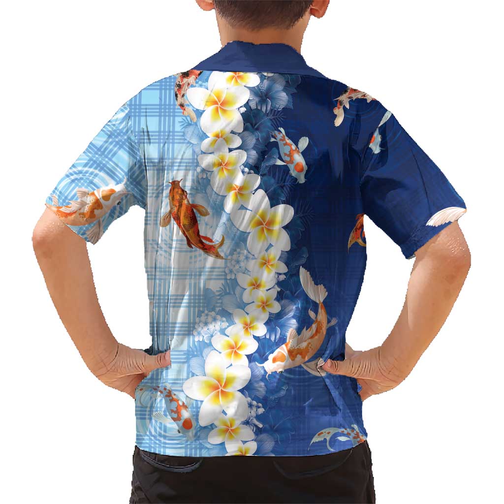 Hawaii And Japan Hawaiian Shirt Plumeria Lei With Koi Fish Blue - Polynesian Pride