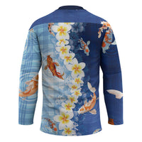 Hawaii And Japan Hockey Jersey Plumeria Lei With Koi Fish Blue LT05 - Polynesian Pride