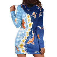 Hawaii And Japan Hoodie Dress Plumeria Lei With Koi Fish Blue LT05 - Polynesian Pride