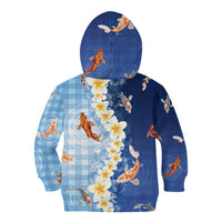 Hawaii And Japan Kid Hoodie Plumeria Lei With Koi Fish Blue LT05 - Polynesian Pride