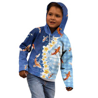 Hawaii And Japan Kid Hoodie Plumeria Lei With Koi Fish Blue LT05 - Polynesian Pride