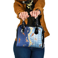 Hawaii And Japan Shoulder Handbag Plumeria Lei With Koi Fish Blue - Polynesian Pride