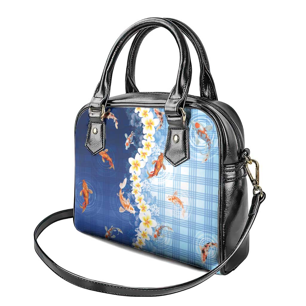 Hawaii And Japan Shoulder Handbag Plumeria Lei With Koi Fish Blue - Polynesian Pride