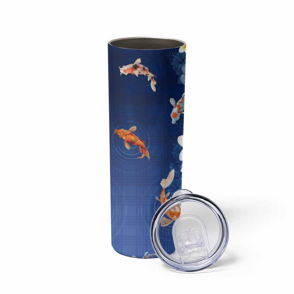 Hawaii And Japan Skinny Tumbler Plumeria Lei With Koi Fish Blue LT05 - Polynesian Pride