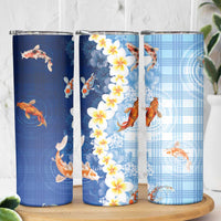 Hawaii And Japan Skinny Tumbler Plumeria Lei With Koi Fish Blue LT05 - Polynesian Pride