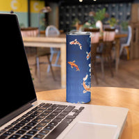 Hawaii And Japan Skinny Tumbler Plumeria Lei With Koi Fish Blue LT05 - Polynesian Pride