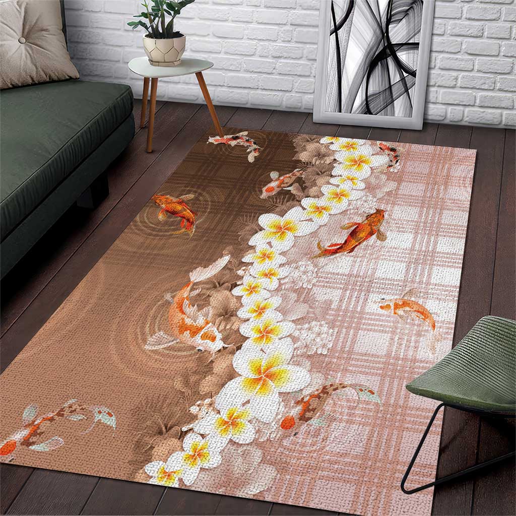 Hawaii And Japan Area Rug Plumeria Lei With Koi Fish Beige LT05 Beige - Polynesian Pride