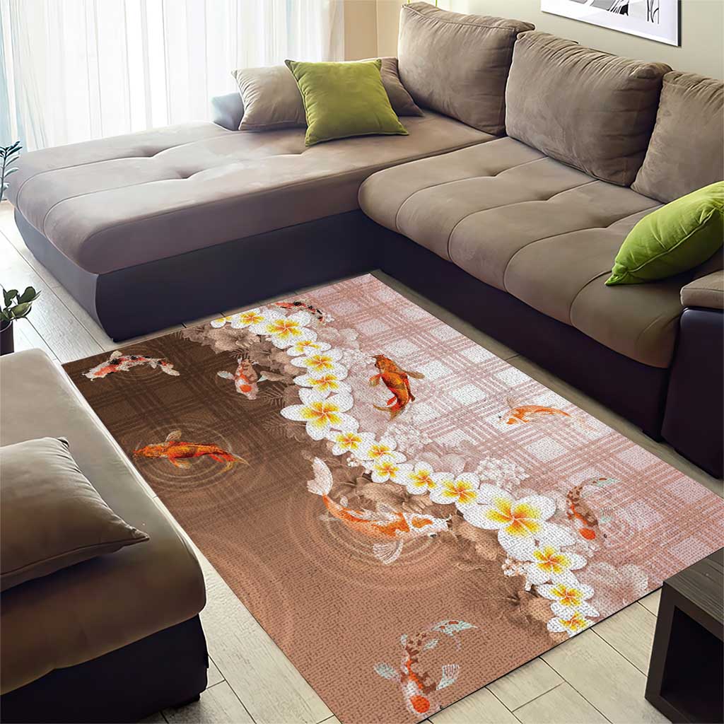 Hawaii And Japan Area Rug Plumeria Lei With Koi Fish Beige LT05 - Polynesian Pride
