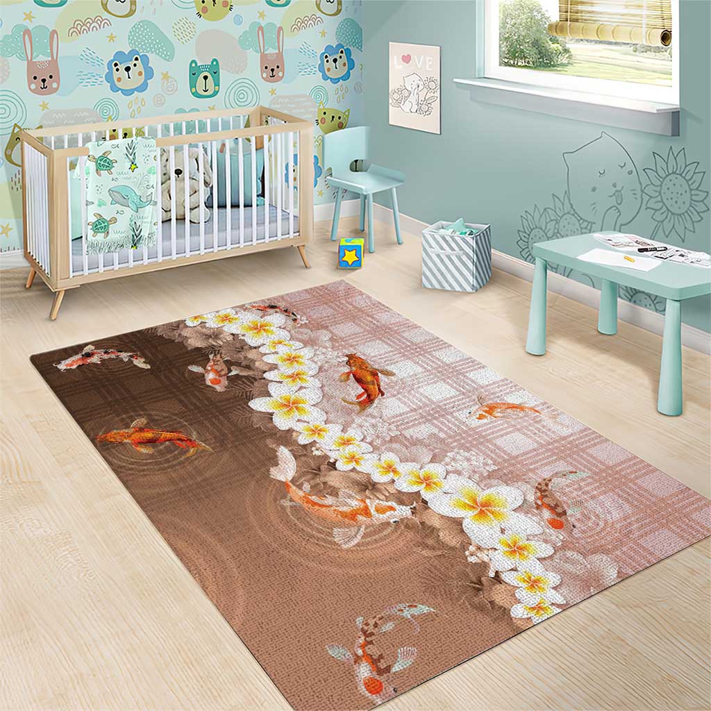 Hawaii And Japan Area Rug Plumeria Lei With Koi Fish Beige LT05 - Polynesian Pride