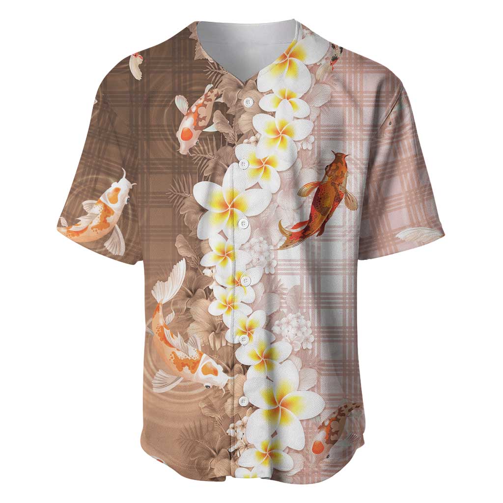 Hawaii And Japan Baseball Jersey Plumeria Lei With Koi Fish Beige LT05 Beige - Polynesian Pride