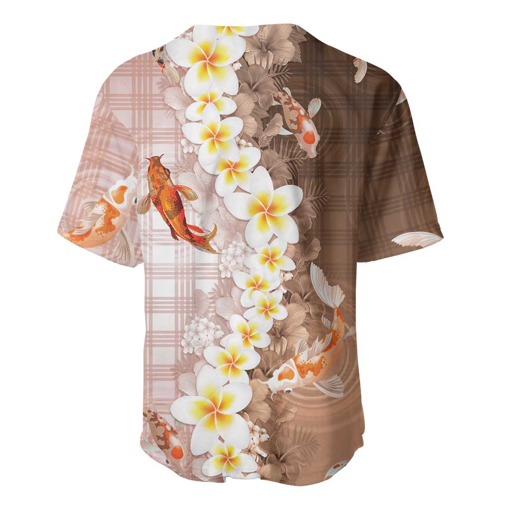 Hawaii And Japan Baseball Jersey Plumeria Lei With Koi Fish Beige LT05 - Polynesian Pride